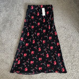 Midi floral silk skirt